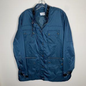 Calvin Klein Womens 1X Plus Blue Zipper & Snap Coat Jacket